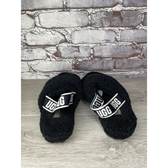 UGG Fluff Yeah Black Sheepskin Fur Slingback Slippers Sandals Women’s 8M US/39EU - Picture 5 of 16